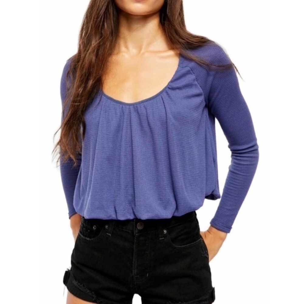 Free People Bondi Thermal Purple Ribbed Long Sleeve Boho Top - Picture 2 of 5